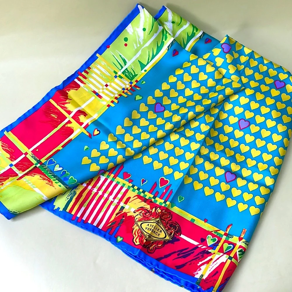 New vintage bright multicolored Versace large silk scarf